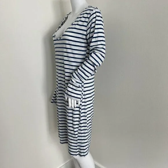 Nili Lotan Womens Dress Size L Blue White Nautical Pima Cotton Blend Long Sleeve - Picture 6 of 9